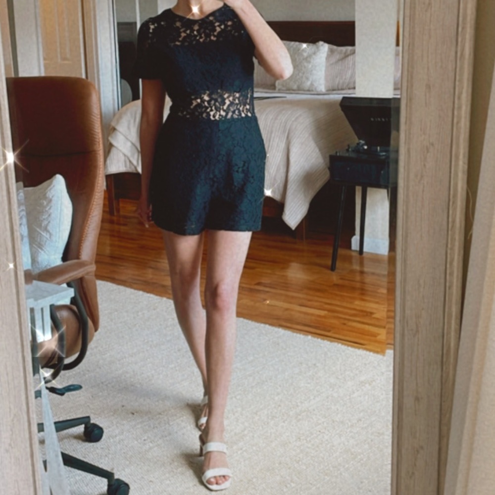 WAYF Black Lace Romper with Built-in Bandeau